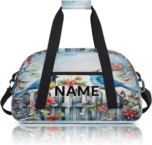 Custom Rustic Flowers Birds Small Gym Bag 18 inch for Women Men Personalized Birds Carry On Overnight Weekender Bag for Travel Work Dance Sport