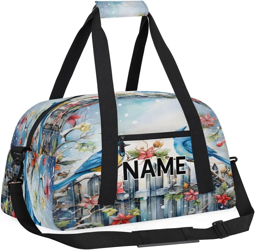 Custom Rustic Flowers Birds Small Gym Bag 18 inch for Women Men Personalized Birds Carry On Overnight Weekender Bag for Travel Work Dance Sport