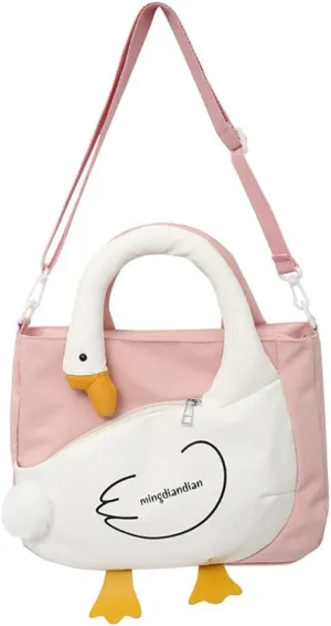 Cute Cartoon Goose Messenger Crossbody Bag For Women, Waterproof Large Capacity Shoulder Bag,Funny Doll Nylon Handbag Purses