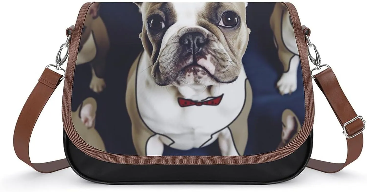 Cute French Bulldog Shoulder Bags PU Leather Shoulder Handbag Large Capacity Crossbody Bag for Women
