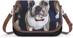 Cute French Bulldog Shoulder Bags PU Leather Shoulder Handbag Large Capacity Crossbody Bag for Women
