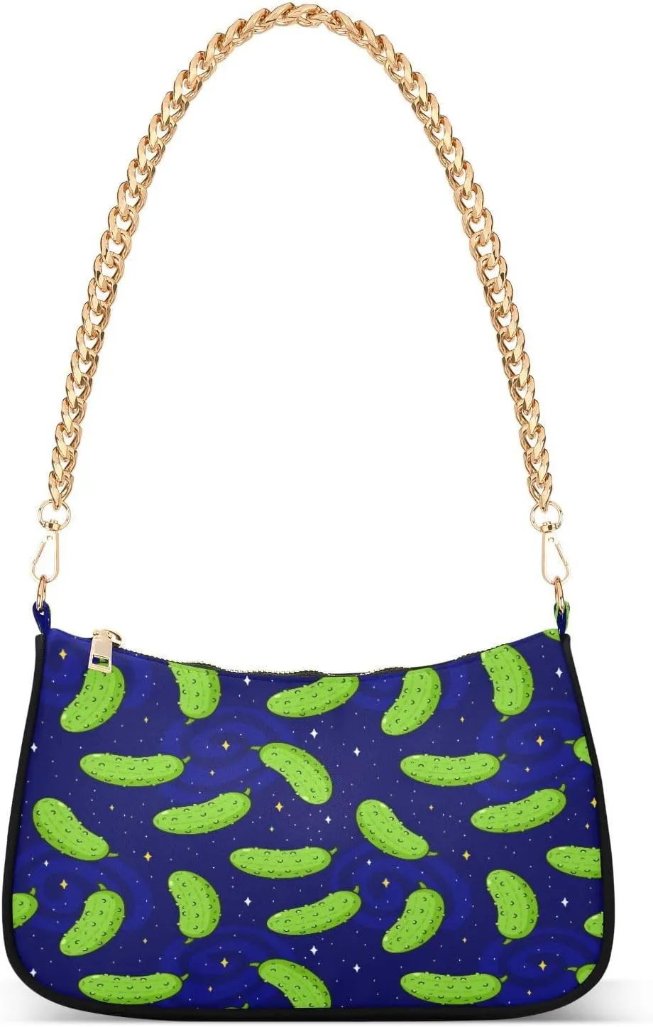 Cute Funny Cucumber Space Shoulder Bag for Women Hobo Tote Handbag Gold Chain Crossbody Bag with Zipper Clutch Purse Handbags