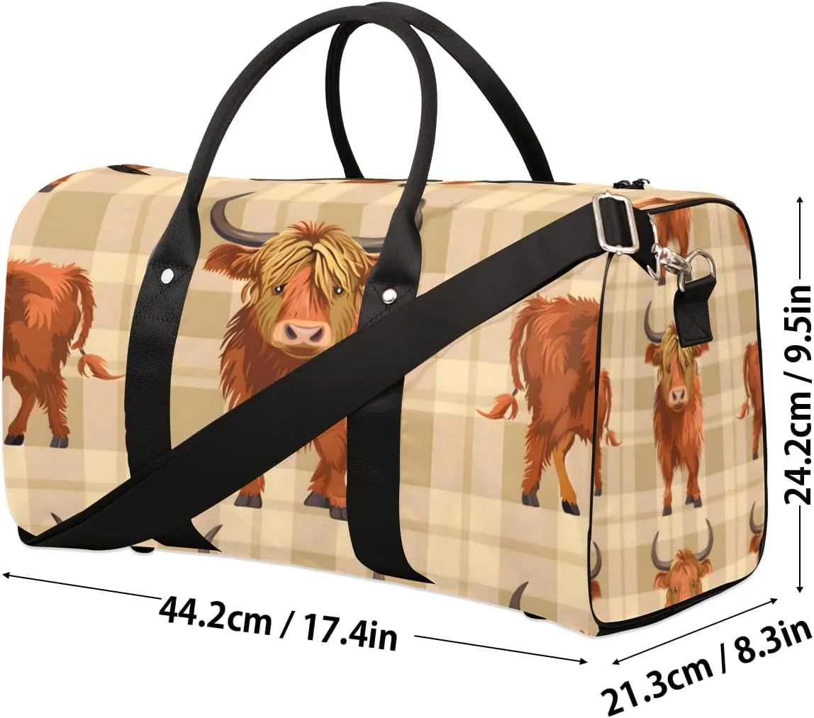 Cute Highland Cow Travel Duffle Bag for Women Men Gym Duffel Foldable Bag Waterproof Weekender Western Rustic Duffle Tote