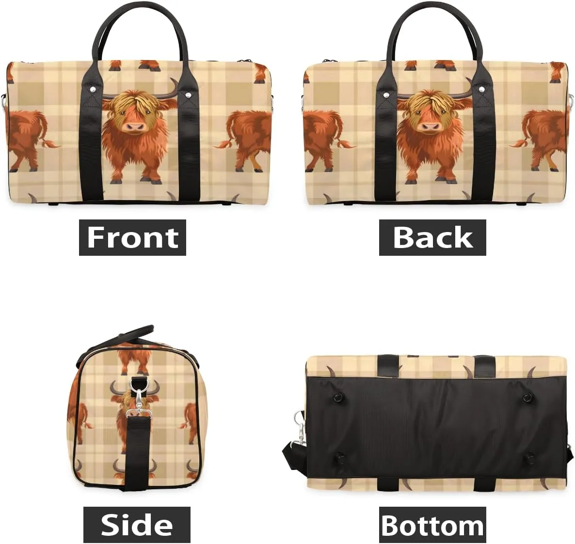 Cute Highland Cow Travel Duffle Bag for Women Men Gym Duffel Foldable Bag Waterproof Weekender Western Rustic Duffle Tote