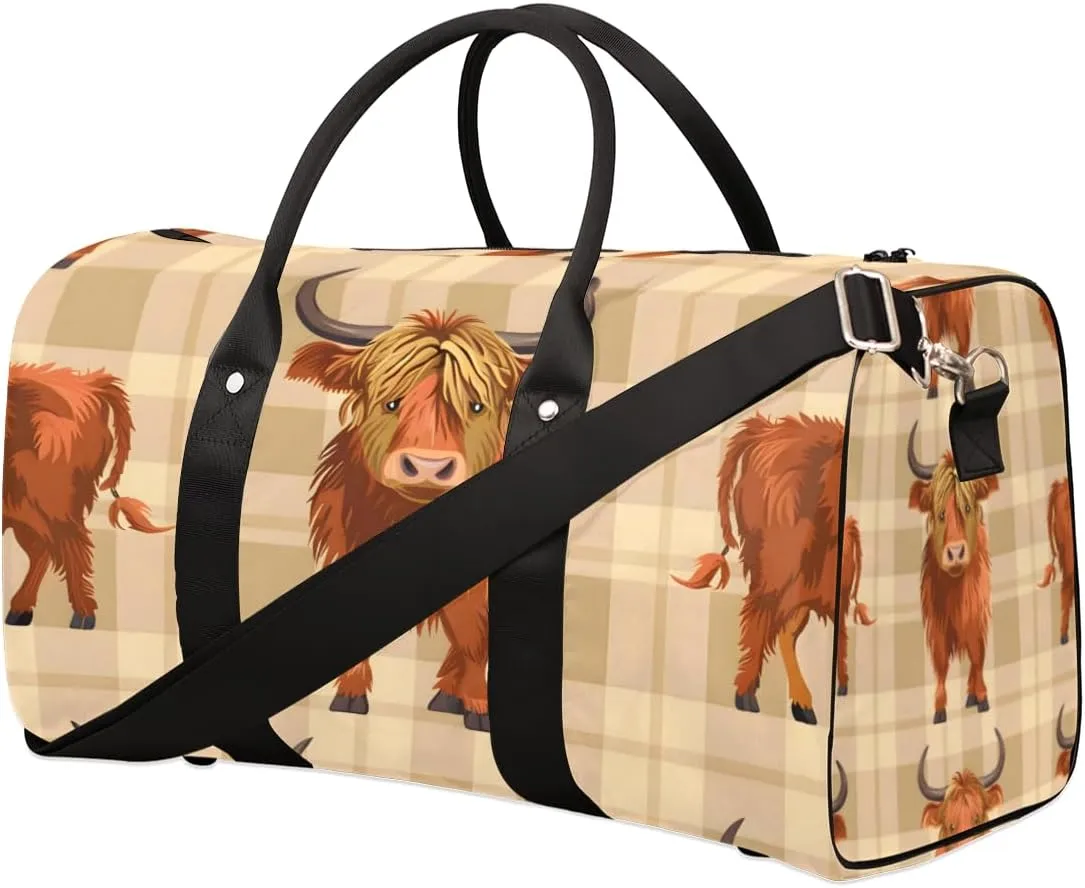 Cute Highland Cow Travel Duffle Bag for Women Men Gym Duffel Foldable Bag Waterproof Weekender Western Rustic Duffle Tote