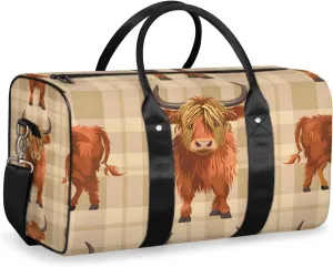 Cute Highland Cow Travel Duffle Bag for Women Men Gym Duffel Foldable Bag Waterproof Weekender Western Rustic Duffle Tote