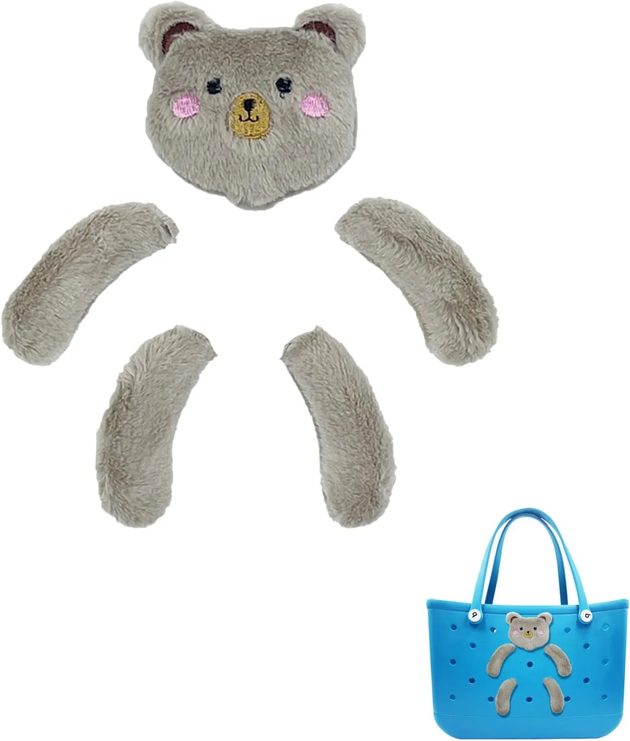 Cute Little Plush Bear Sets Charms for Bogg Bag, Plush Bear Decorative Accessories Insert Charms Suit for Bogg Bag & Beach Bag & Rubber Tote Bag(Grey)