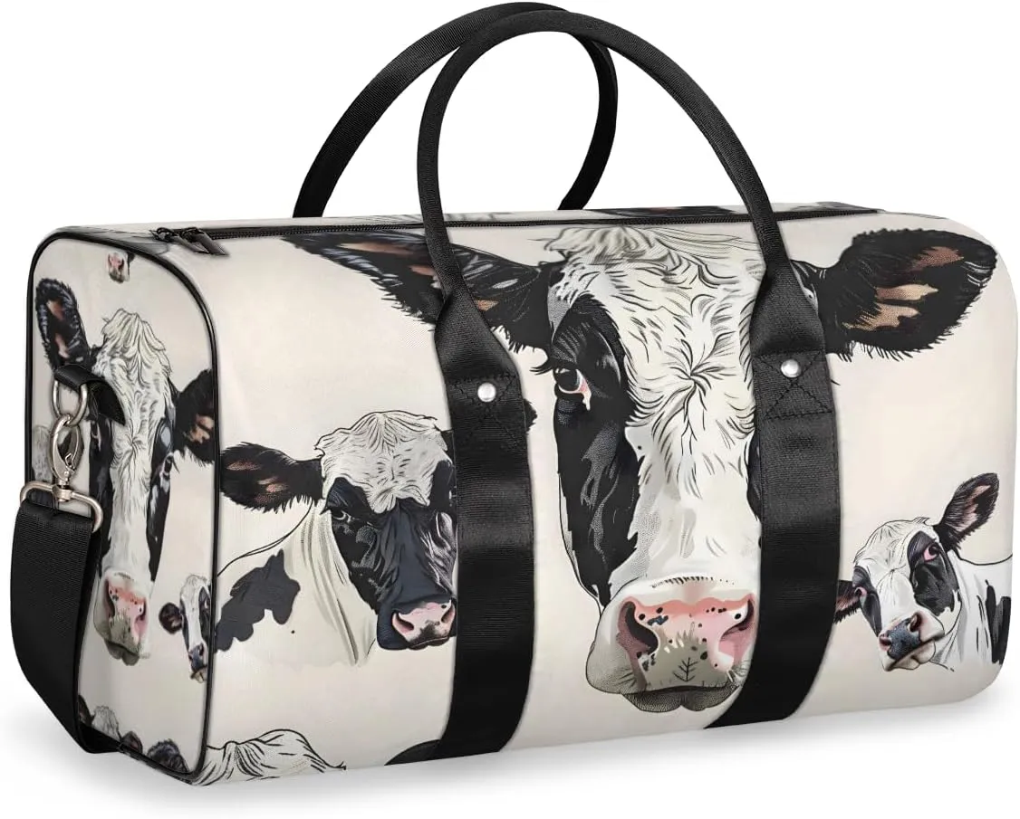Cute Milk Cow Travel Duffle Bag for Women Men Gym Duffel Foldable Bag Waterproof Weekender Farmhouse Rustic Duffle Tote