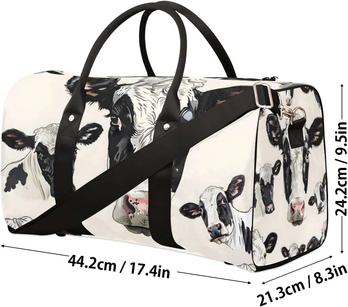 Cute Milk Cow Travel Duffle Bag for Women Men Gym Duffel Foldable Bag Waterproof Weekender Farmhouse Rustic Duffle Tote