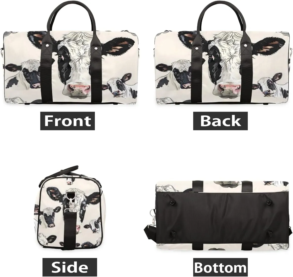 Cute Milk Cow Travel Duffle Bag for Women Men Gym Duffel Foldable Bag Waterproof Weekender Farmhouse Rustic Duffle Tote
