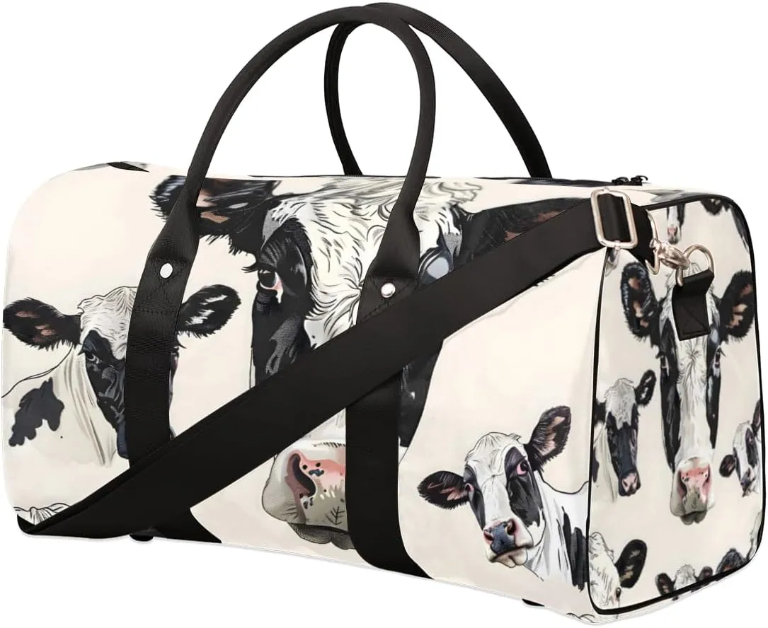 Cute Milk Cow Travel Duffle Bag for Women Men Gym Duffel Foldable Bag Waterproof Weekender Farmhouse Rustic Duffle Tote