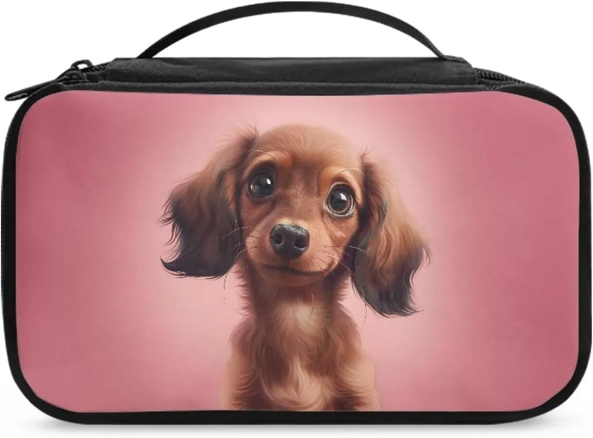 Cute Puppy Makeup Organizer Case Cosmetics Organizer Bag with Zipper Make Up Bags for Women Lightweight Cosmetic Brush Bags With A Reinforced Handle Easy To Carry