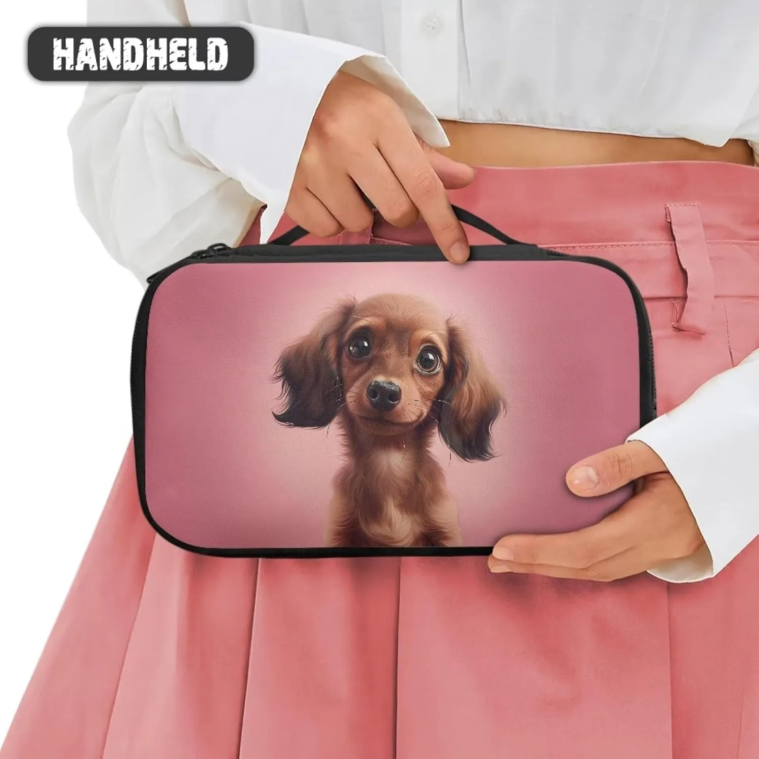 Cute Puppy Makeup Organizer Case Cosmetics Organizer Bag with Zipper Make Up Bags for Women Lightweight Cosmetic Brush Bags With A Reinforced Handle Easy To Carry