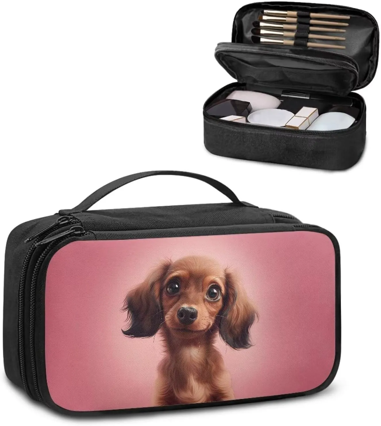 Cute Puppy Makeup Organizer Case Cosmetics Organizer Bag with Zipper Make Up Bags for Women Lightweight Cosmetic Brush Bags With A Reinforced Handle Easy To Carry