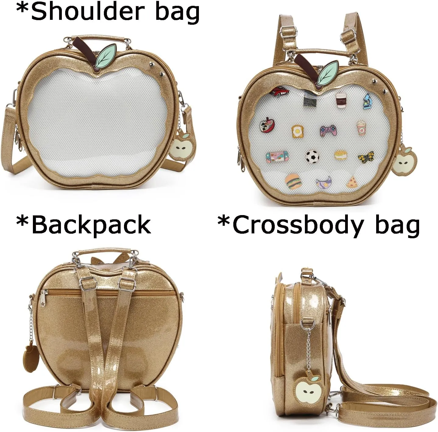 Cute Red Apple Ita Bag Kawaii Pin Display Purse Backpack Crossbody Shoulder Bag