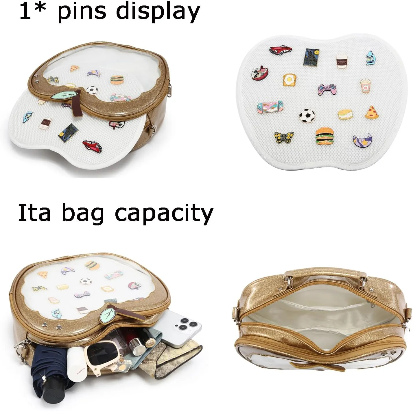 Cute Red Apple Ita Bag Kawaii Pin Display Purse Backpack Crossbody Shoulder Bag