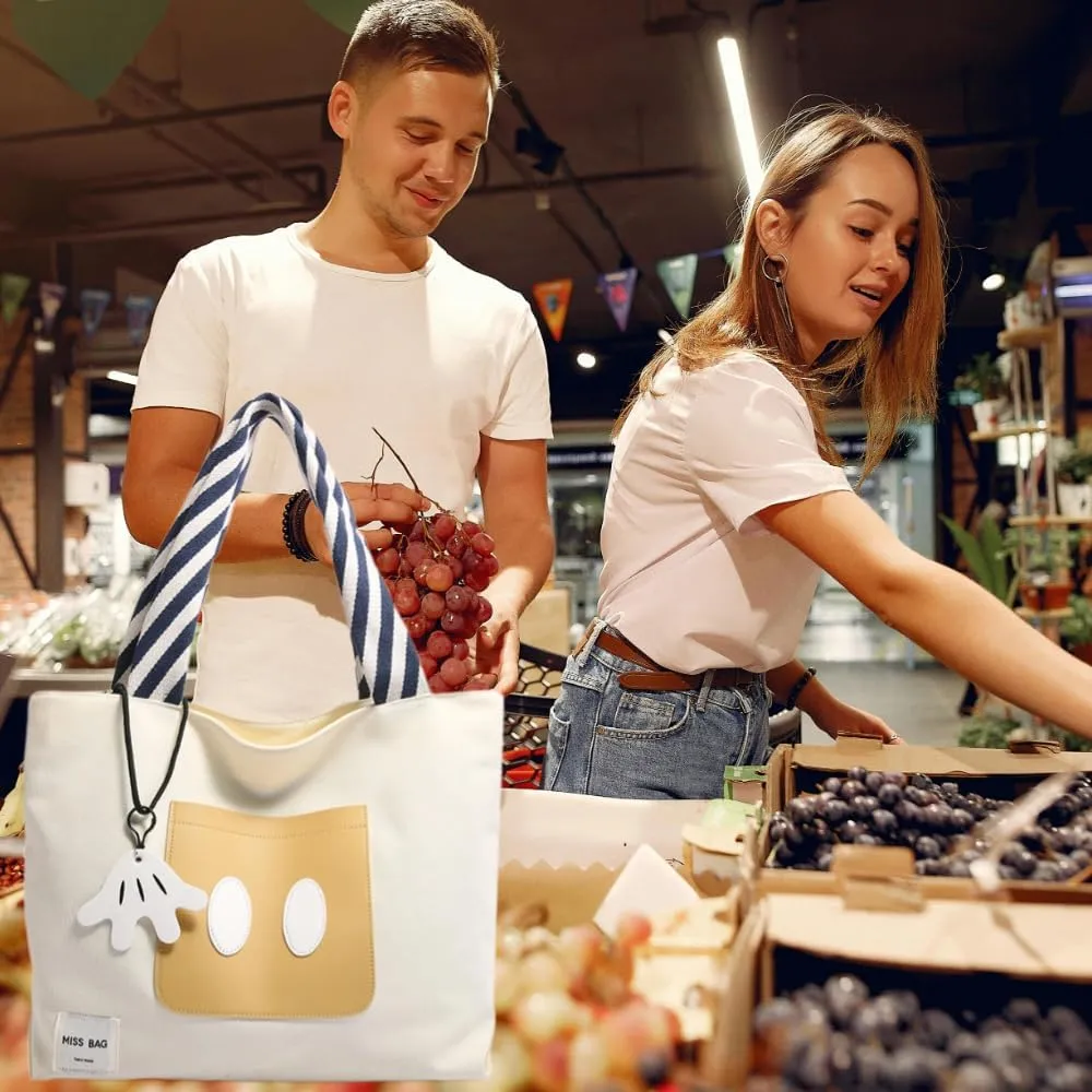 Cute Tote Bag Canvas for Lunch&Grocery Resuable Bag Shopper Handbag Shoulder Bag Travel Trip Work Shopping Gift