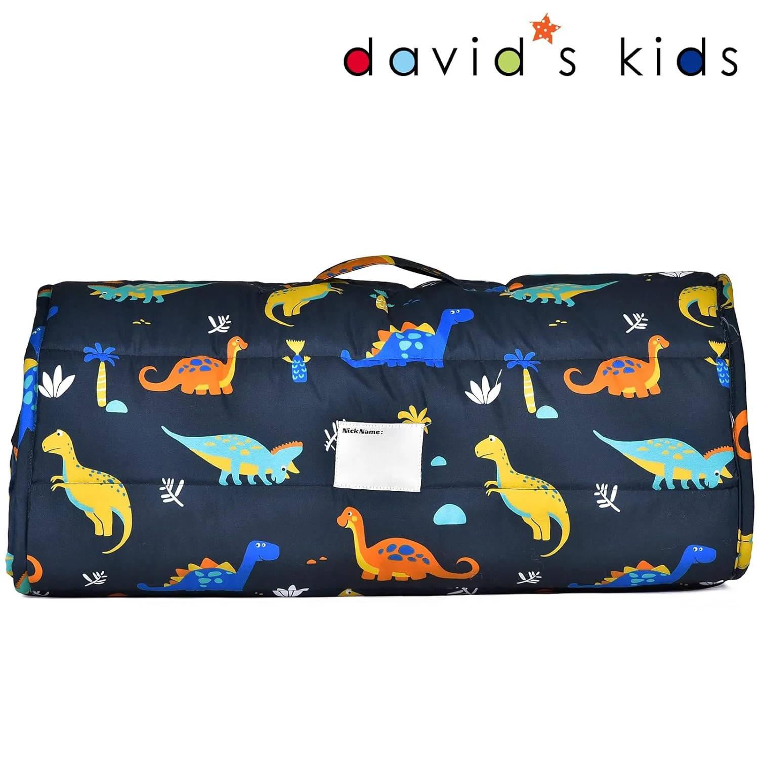 david's kids Toddler Nap Mat with Removable Pillow and Minky Fleece Blanket, Ultra Soft Slumber Bags for Boys, Perfect for Preschool, Daycare, Kids Sleeping Bags with Rollup Design, 50"x20", Dinosaur