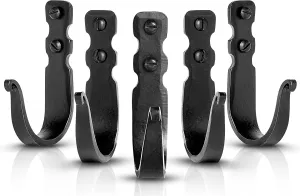 Decorative Hooks for Wall - Wall Hooks for Hanging Coats, Hats & Bags, Versatile Towel Hooks for Bathrooms or Kitchen - Wrought Iron Hanging Hooks - Pack of 5, Black - 3.3 x 2 x 0.8 Inches
