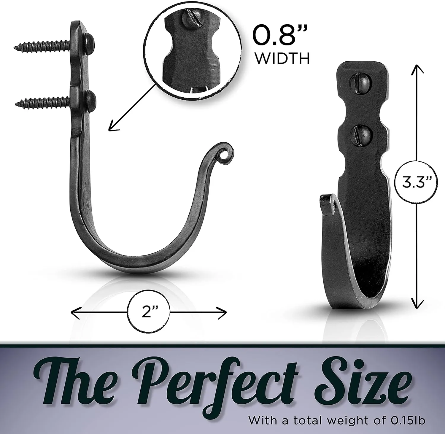 Decorative Hooks for Wall - Wall Hooks for Hanging Coats, Hats & Bags, Versatile Towel Hooks for Bathrooms or Kitchen - Wrought Iron Hanging Hooks - Pack of 5, Black - 3.3 x 2 x 0.8 Inches