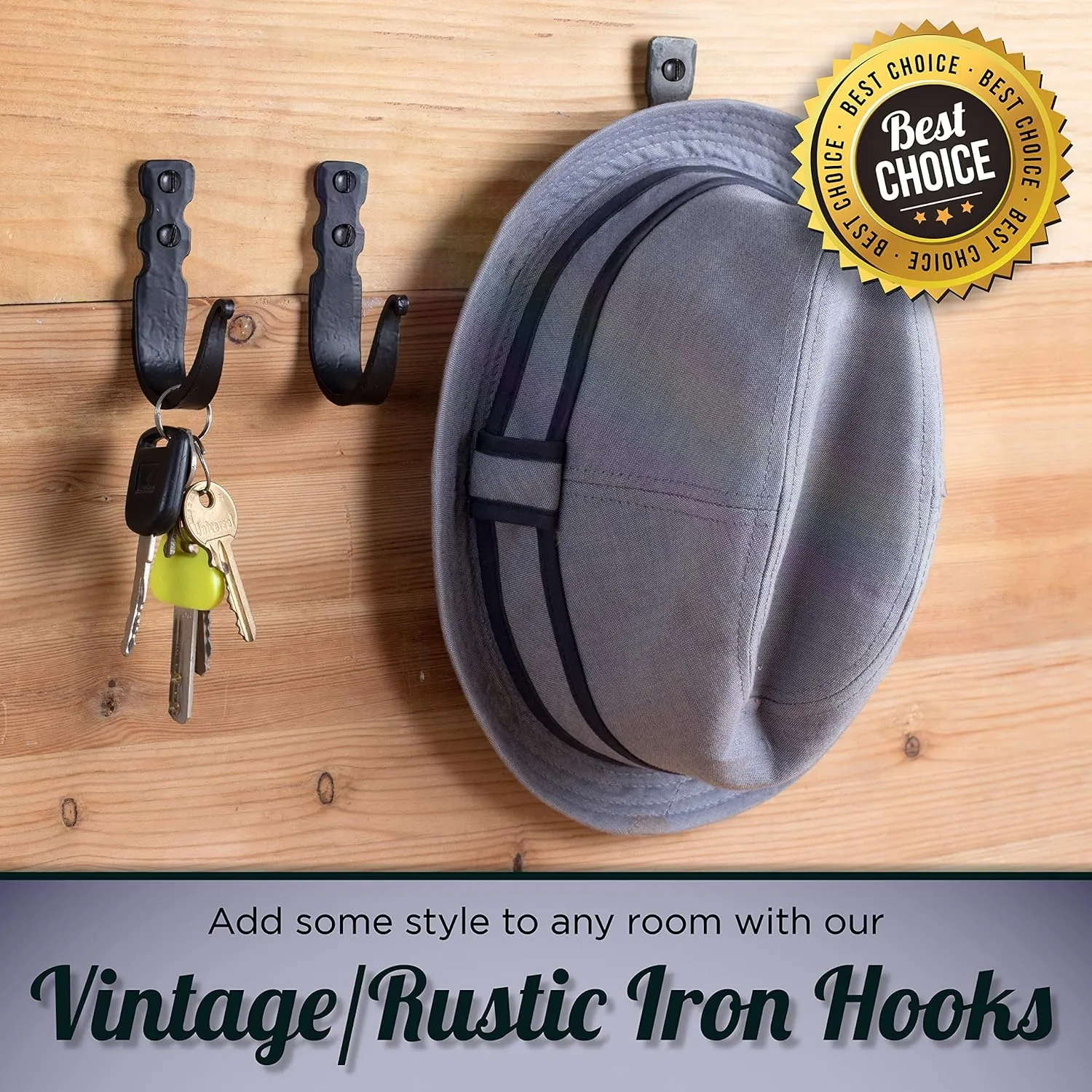 Decorative Hooks for Wall - Wall Hooks for Hanging Coats, Hats & Bags, Versatile Towel Hooks for Bathrooms or Kitchen - Wrought Iron Hanging Hooks - Pack of 5, Black - 3.3 x 2 x 0.8 Inches