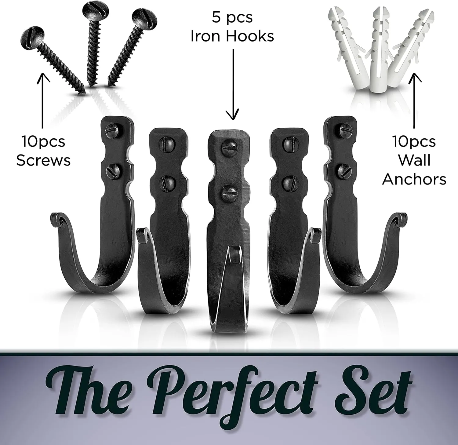 Decorative Hooks for Wall - Wall Hooks for Hanging Coats, Hats & Bags, Versatile Towel Hooks for Bathrooms or Kitchen - Wrought Iron Hanging Hooks - Pack of 5, Black - 3.3 x 2 x 0.8 Inches