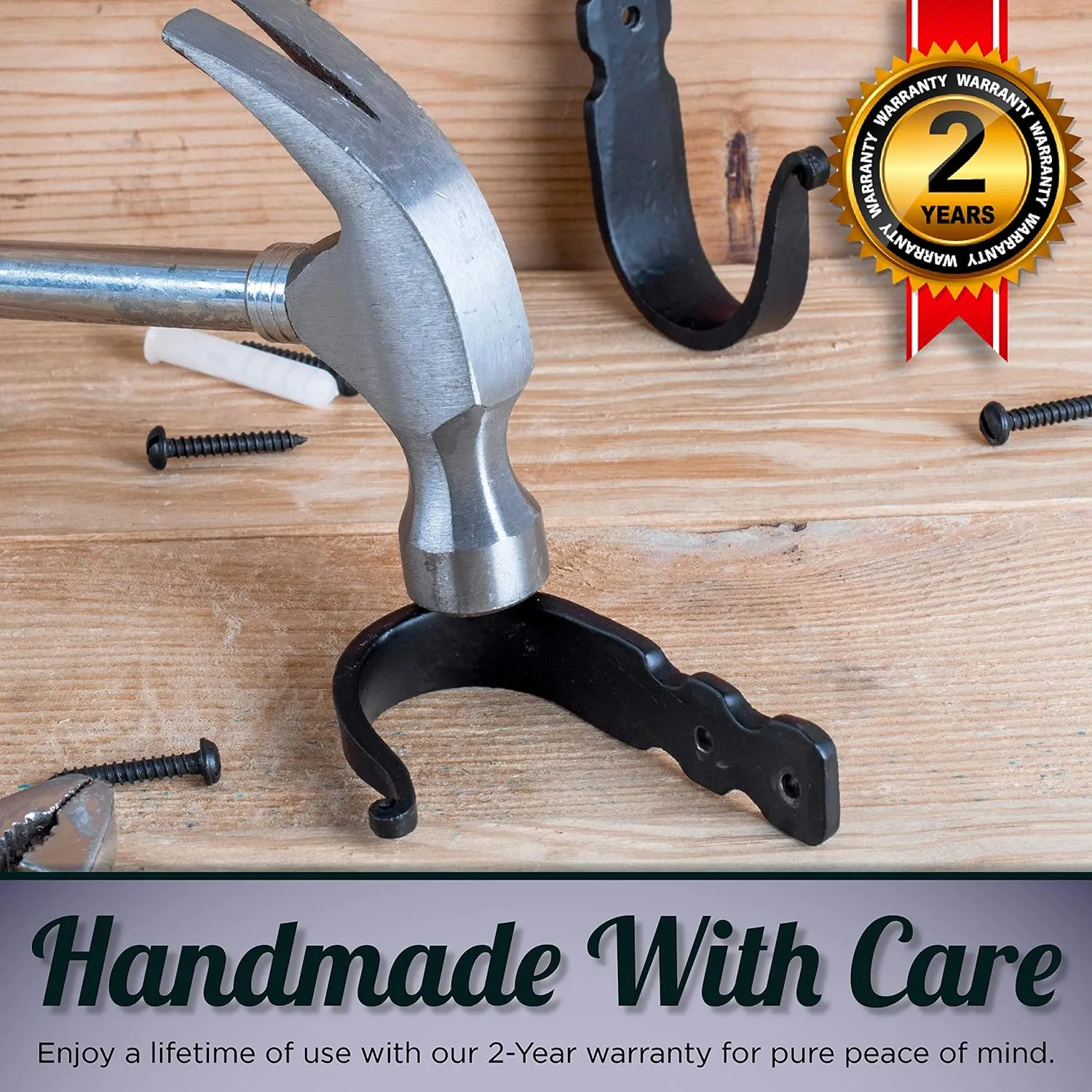 Decorative Hooks for Wall - Wall Hooks for Hanging Coats, Hats & Bags, Versatile Towel Hooks for Bathrooms or Kitchen - Wrought Iron Hanging Hooks - Pack of 5, Black - 3.3 x 2 x 0.8 Inches