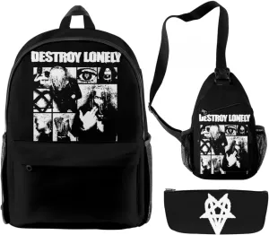 Destroy Lonely Backpack Three-piece Sets Casual Oxford Cloth Travel Bag Unisex Harajuku Shoulder Bags (YM8997A08,One size)