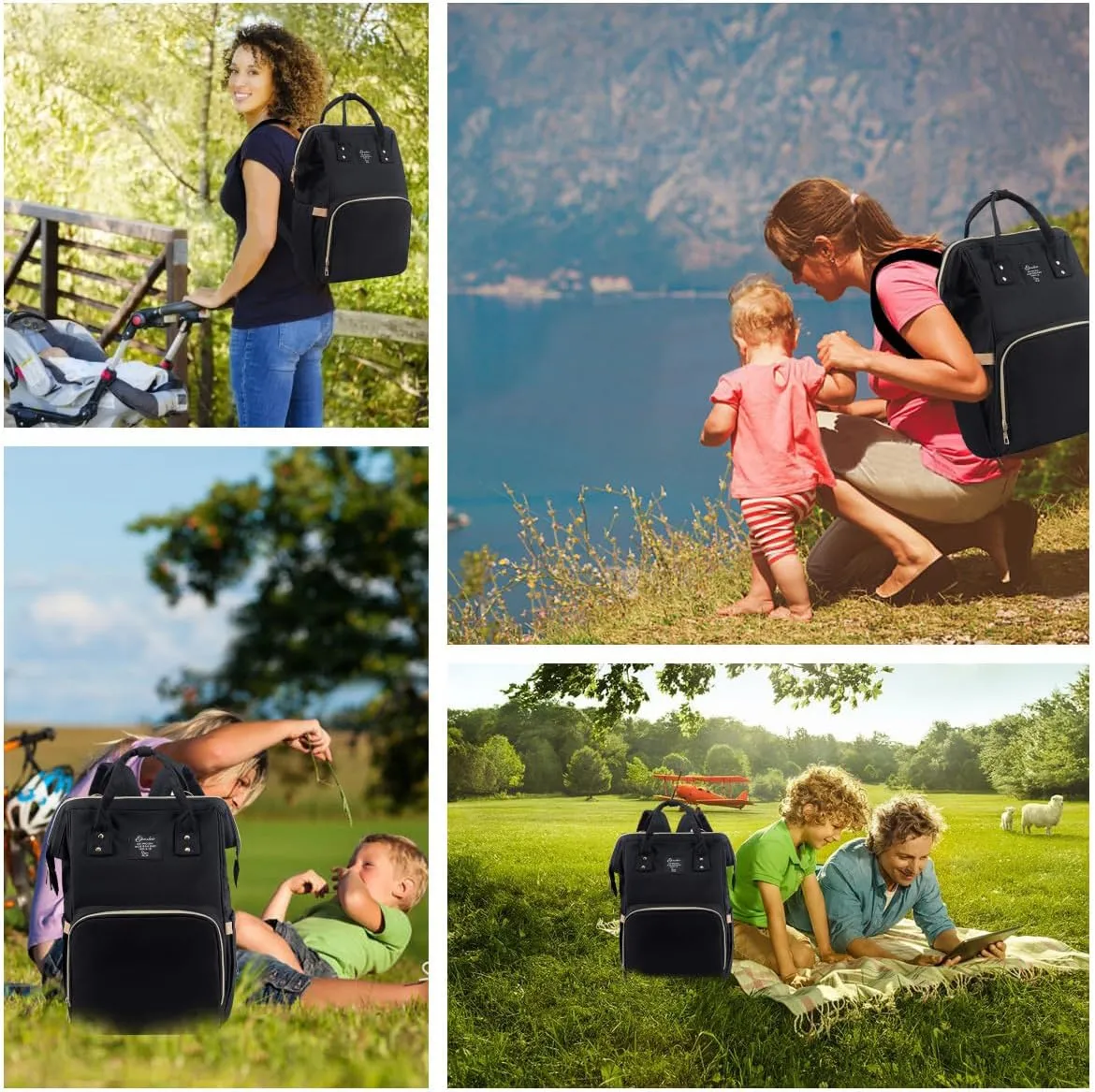 Diaper Bag Backpack Multifunction Large Bags with Changing Pad & Stroller Straps Pacifier Case Unisex(Black)