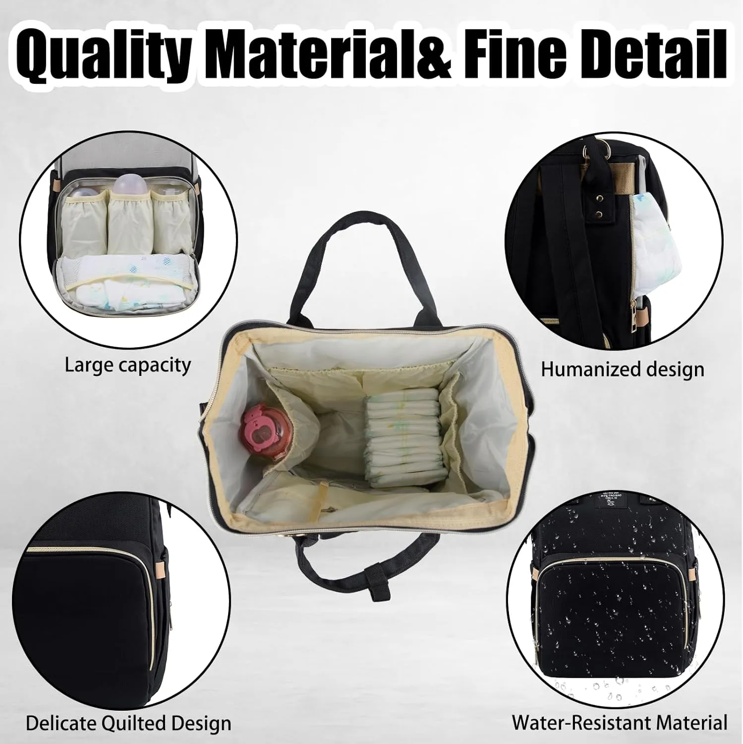 Diaper Bag Backpack Multifunction Large Bags with Changing Pad & Stroller Straps Pacifier Case Unisex(Black)