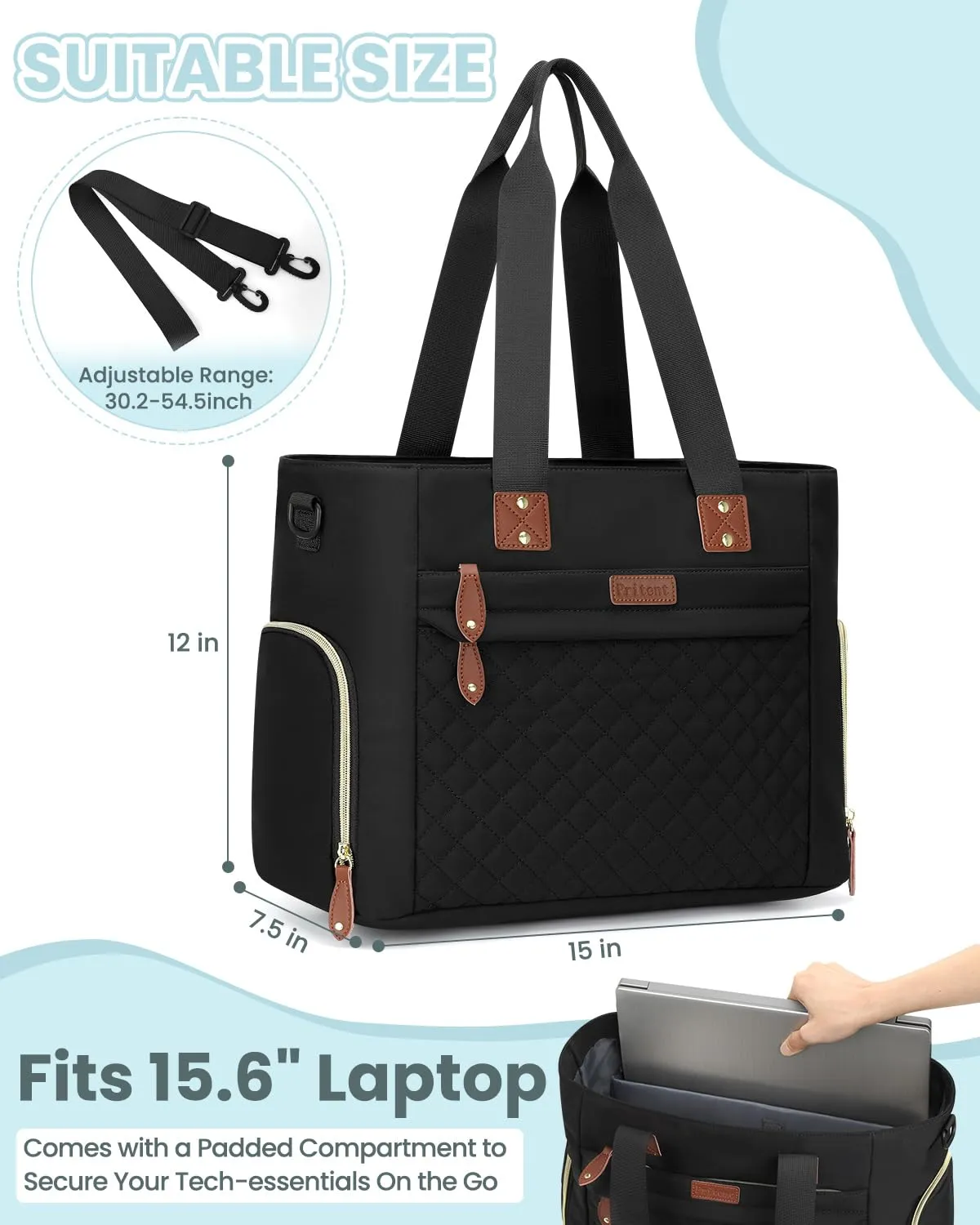 Diaper Bag Tote for Working Mom, Large Travel Diaper Tote for Mom and Dad with 15 Inch Laptop Sleeve, Mommy Maternity Travel Baby Bag for Boys and Girls, Black