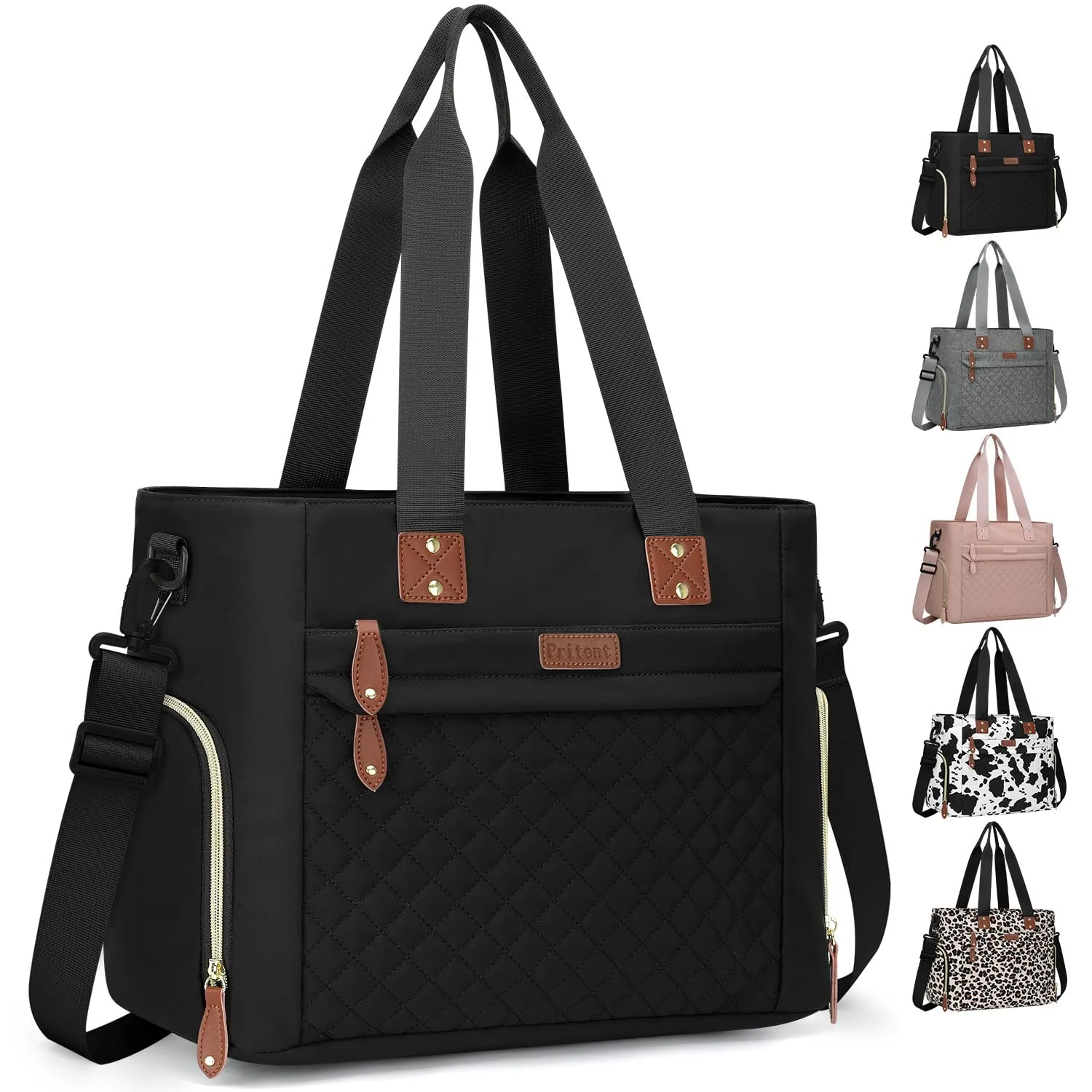 Diaper Bag Tote for Working Mom, Large Travel Diaper Tote for Mom and Dad with 15 Inch Laptop Sleeve, Mommy Maternity Travel Baby Bag for Boys and Girls, Black