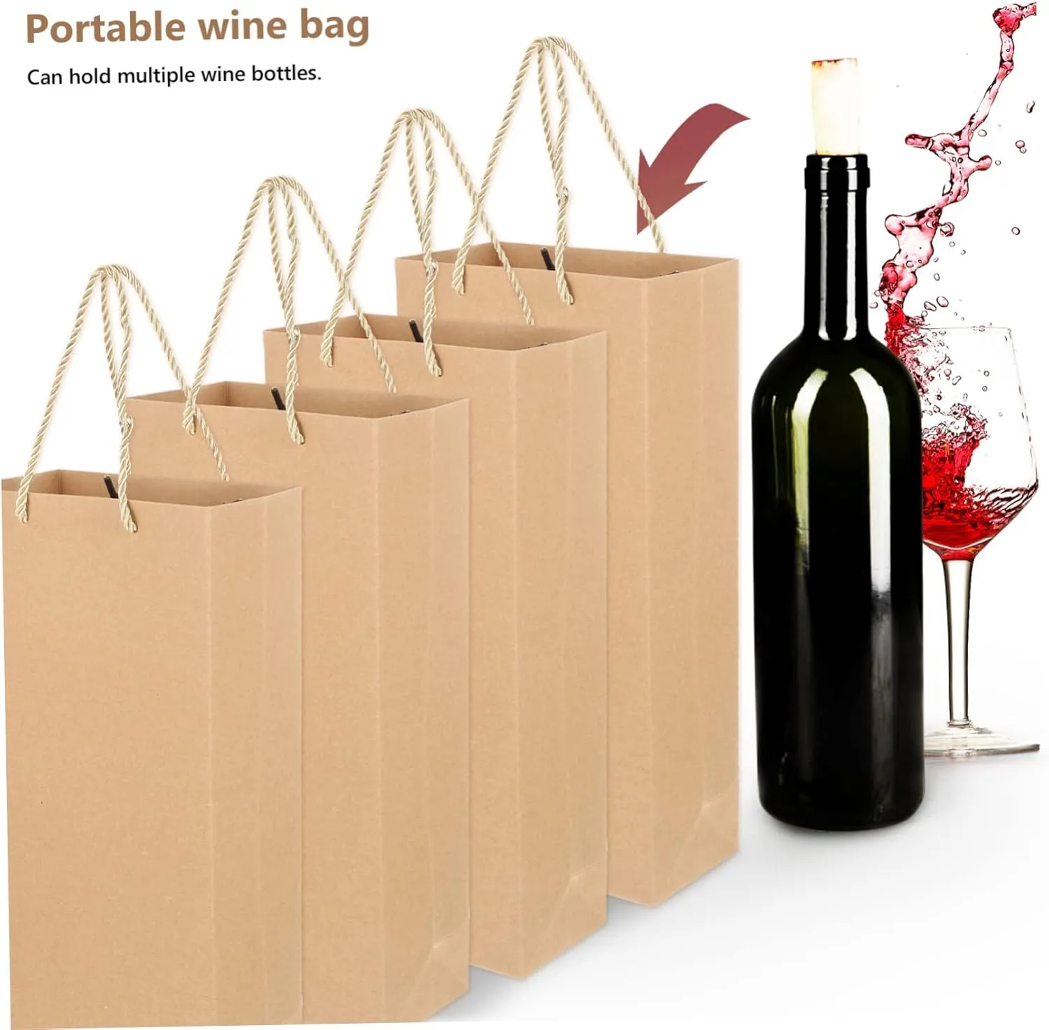 DINHEAROM 10Pcs Handheld Wine present Bags Thick Paper Wine Bottle Carriers for Parties Festivals and Celebrations