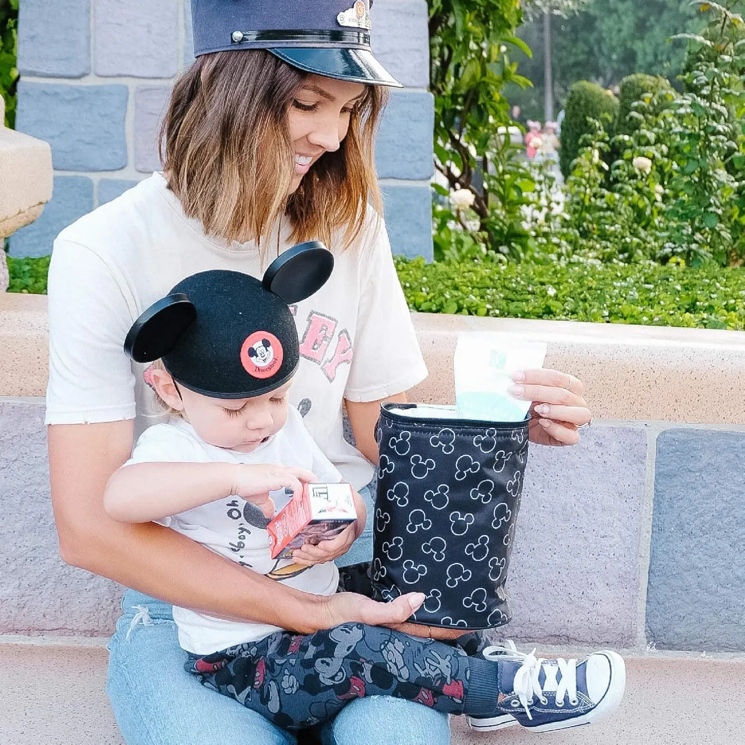 Disney Baby by J.L. Childress TwoCOOL Breastmilk Cooler - Double Baby Bottle & Food Bag - Ice Pack Included - Fits 2-4 Bottles - Insulated & Leak Proof Bottle Bag - Mickey Black