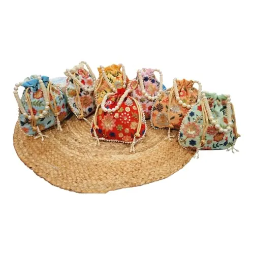 DMS RETAIL Potli Bags For Wedding Return Gifts For Women In Bulk, Ladies Return Gifts For Pooja Birthday Kitty Party Shagun Mehndi Sangeet Pack of (Pack of 5)