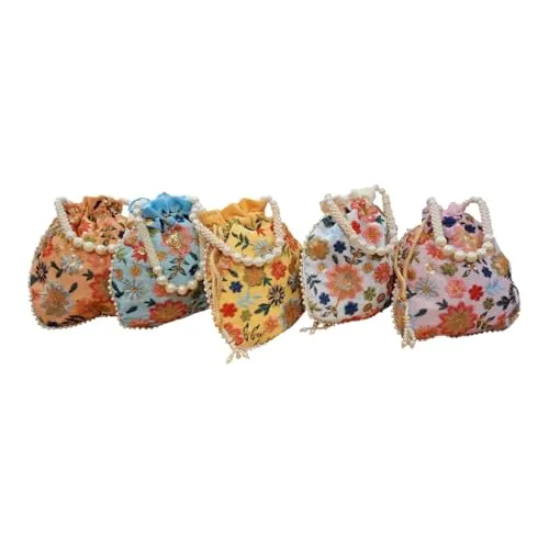 DMS RETAIL Potli Bags For Wedding Return Gifts For Women In Bulk, Ladies Return Gifts For Pooja Birthday Kitty Party Shagun Mehndi Sangeet Pack of (Pack of 5)