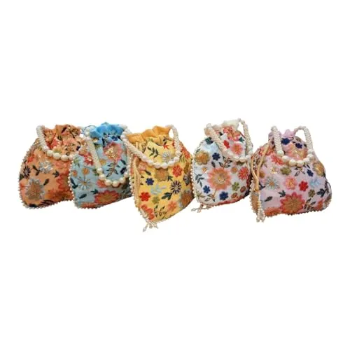 DMS RETAIL Potli Bags For Wedding Return Gifts For Women In Bulk, Ladies Return Gifts For Pooja Birthday Kitty Party Shagun Mehndi Sangeet Pack of (Pack of 5)