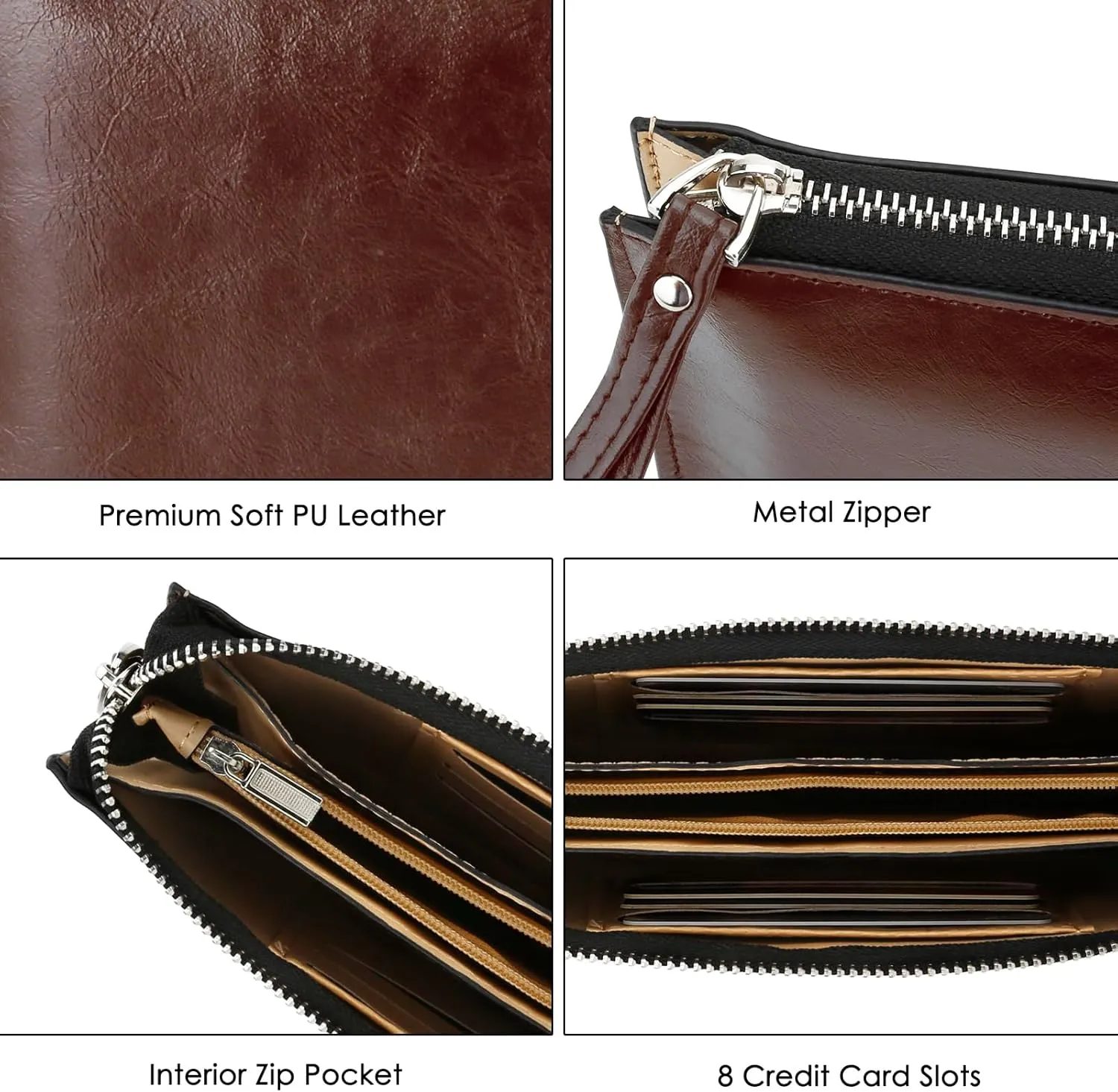 DOB SECHS Small Leather Wristlet Wallet for Women Women's Clutch Handbags Purses Cell Phone Pocket Pouch Bags with Card Slots