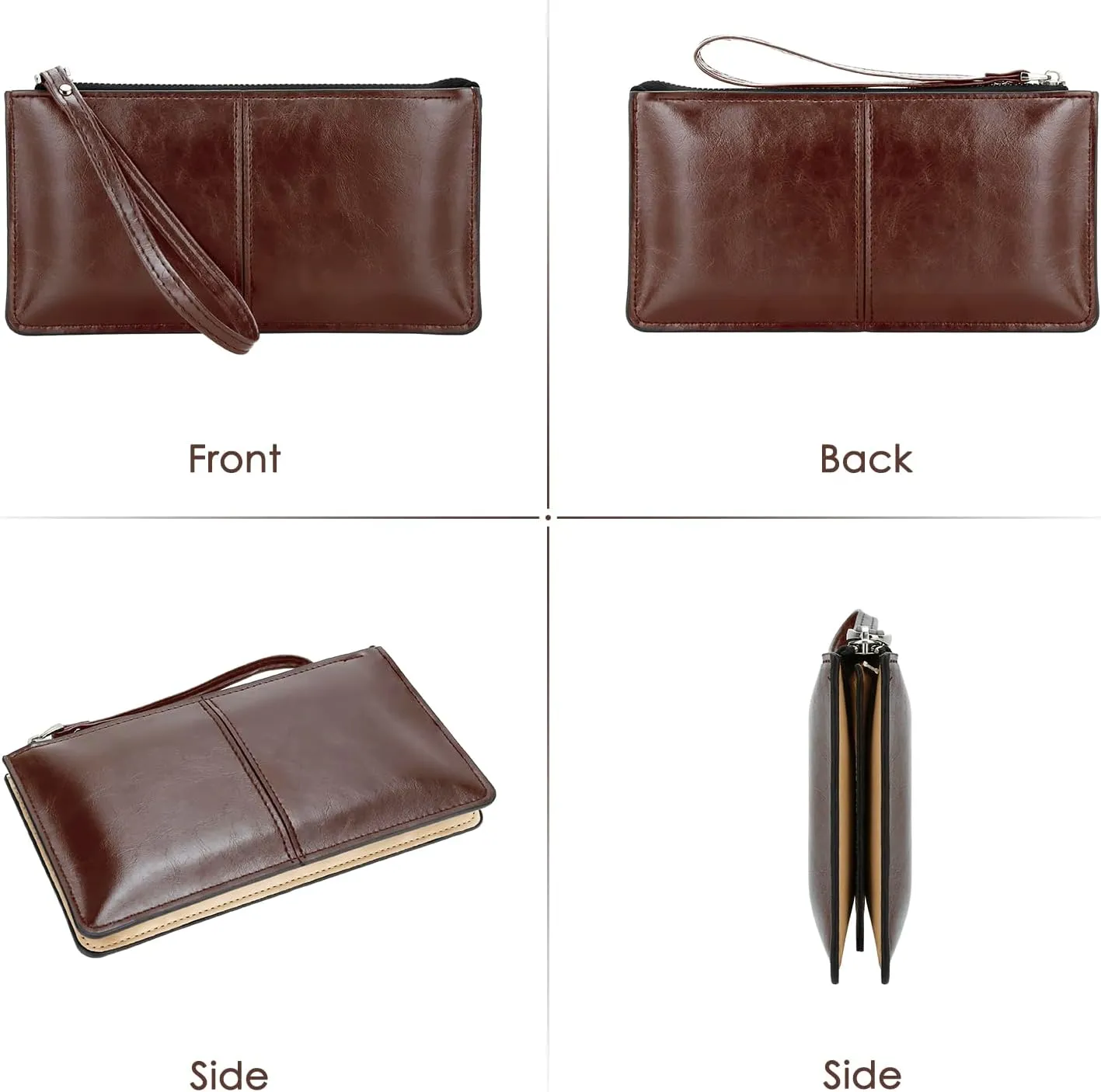 DOB SECHS Small Leather Wristlet Wallet for Women Women's Clutch Handbags Purses Cell Phone Pocket Pouch Bags with Card Slots
