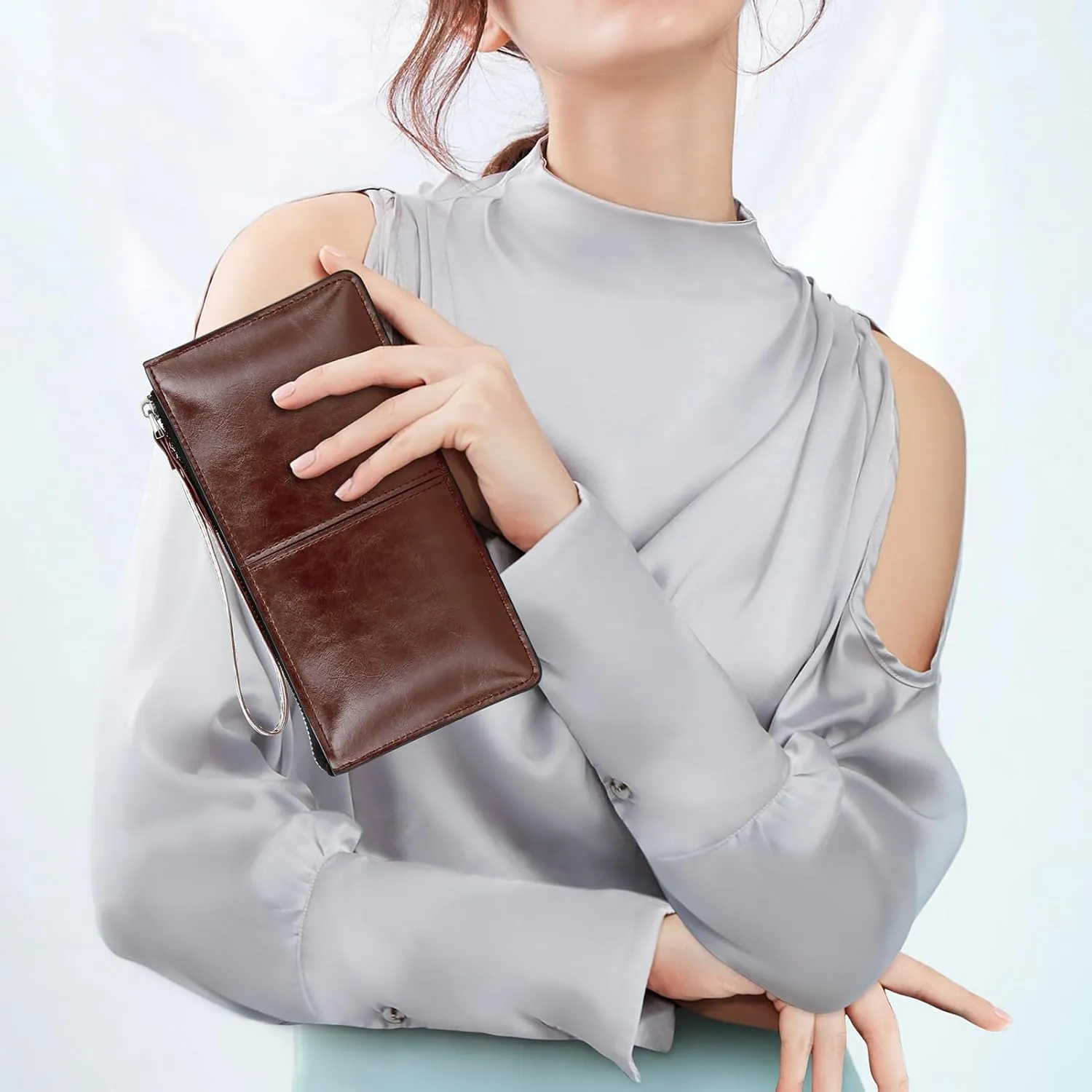 DOB SECHS Small Leather Wristlet Wallet for Women Women's Clutch Handbags Purses Cell Phone Pocket Pouch Bags with Card Slots