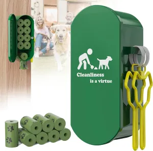 Dog Poop Bag Dispenser Wall Mount with 2Pcs Holders and 8 Rolls of Waste Bag,Magnetic Door Closure,Metal, Corrosion-resistant,High capacity,Suitable for Outdoor, Indoor, Raising Puppies,Green