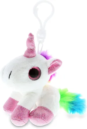 DolliBu Big Eye White Unicorn Plush Keychain - Cute Stuffed Animal With Clip for Girls and Boys - Bag Charm for Kids Backpack Accessories, Handbags - 4 Inches