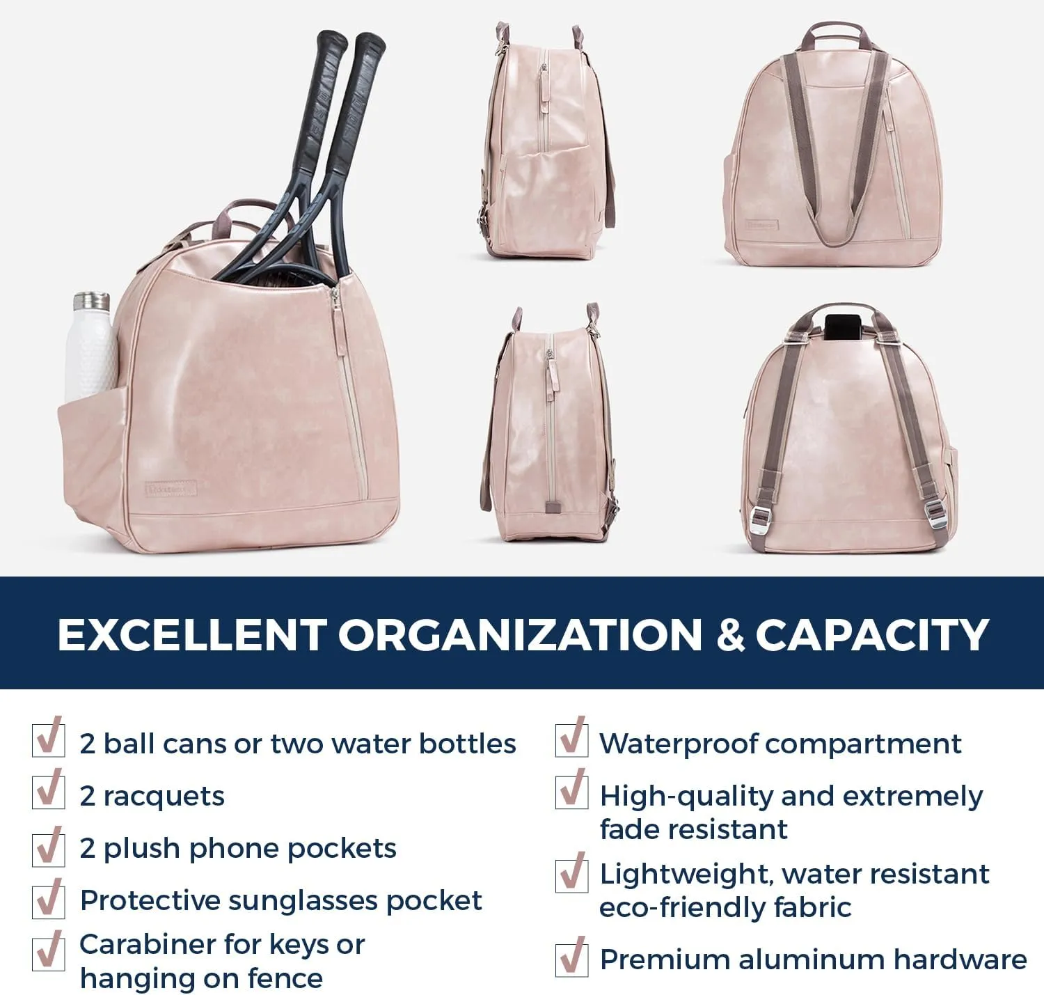 Doubletake Melbourne Tennis Backpack/Tote | Designer Tennis Bag for Women | Fits 2 Racquets with Large Capacity for Accessories
