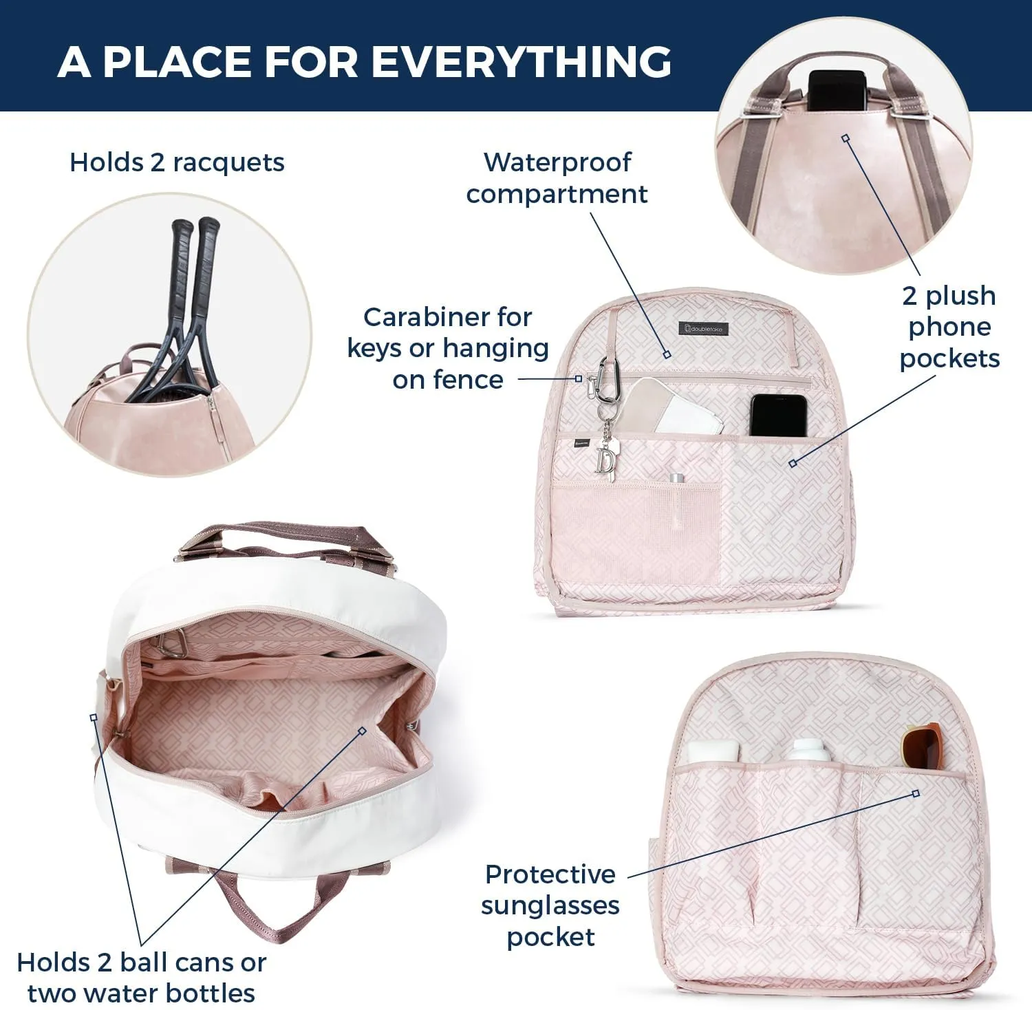Doubletake Melbourne Tennis Backpack/Tote | Designer Tennis Bag for Women | Fits 2 Racquets with Large Capacity for Accessories