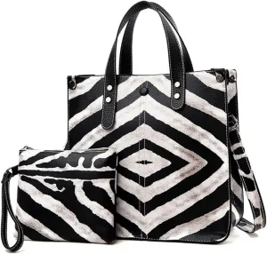 Downupdown Women Handbags and Purse Animal-print Leather Shoulder Bag Satchel Handbag Ladies Tote Bag for Work 2Pcs Set