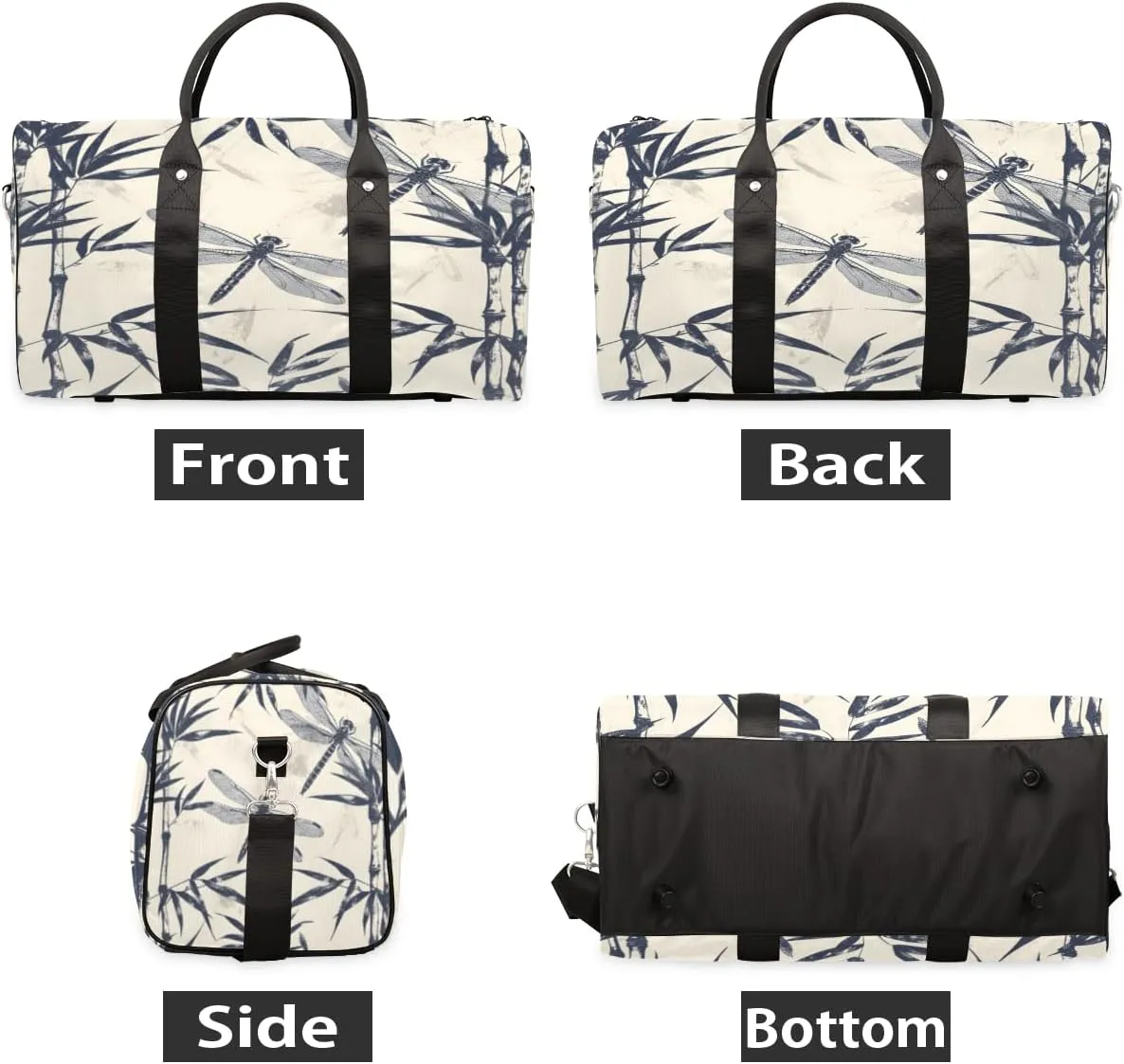 Dragonfly Travel Duffle Bag, Sports Gym Bags for Women Men, Carry On Weekender Overnight Bag, Leaves Rustic Botanical Workout Hospital Airplane Trips Bag