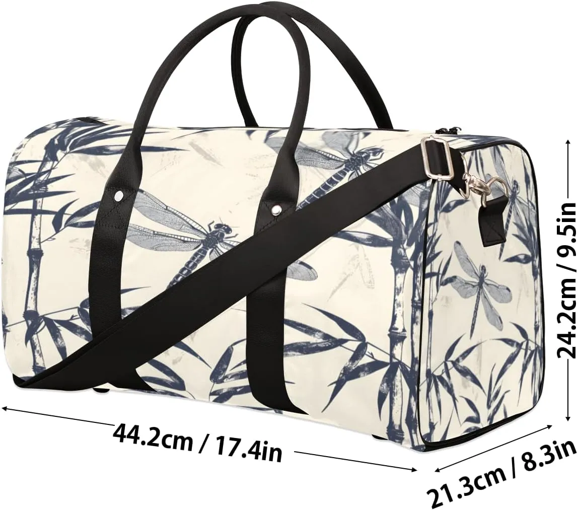 Dragonfly Travel Duffle Bag, Sports Gym Bags for Women Men, Carry On Weekender Overnight Bag, Leaves Rustic Botanical Workout Hospital Airplane Trips Bag