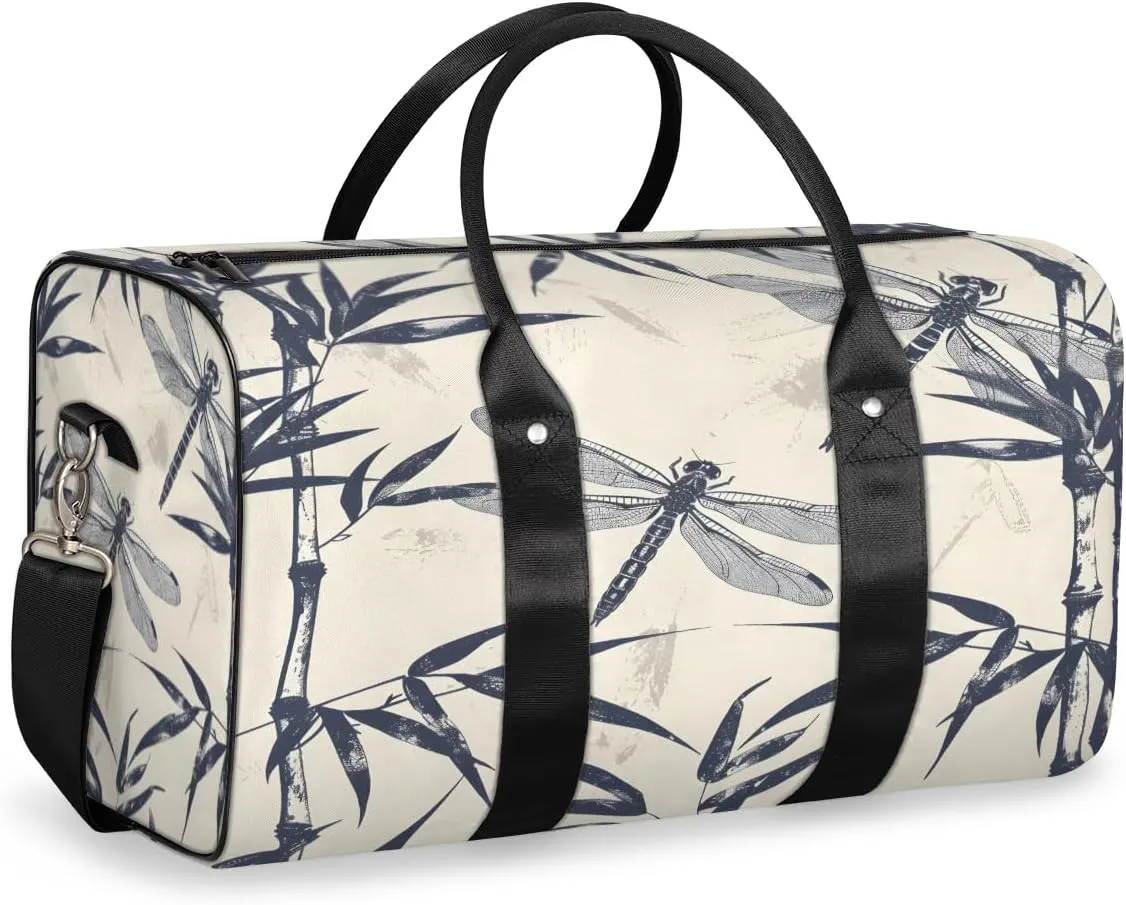 Dragonfly Travel Duffle Bag, Sports Gym Bags for Women Men, Carry On Weekender Overnight Bag, Leaves Rustic Botanical Workout Hospital Airplane Trips Bag
