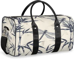 Dragonfly Travel Duffle Bag, Sports Gym Bags for Women Men, Carry On Weekender Overnight Bag, Leaves Rustic Botanical Workout Hospital Airplane Trips Bag