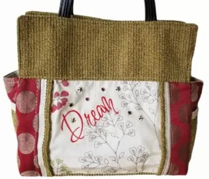 Dream Floral Handbag, Upcycled Inspirational Shoulder Bag, Custom Embroidered Purse